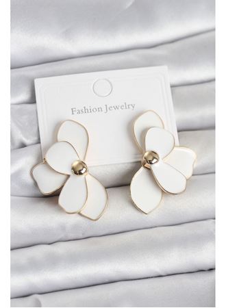 Beyaz Mineli Lotus Model Pirinç Kadın Küpe