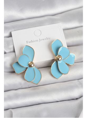 Mavi Mineli Lotus Model Pirinç Kadın Küpe