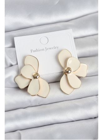 Krem Mineli Lotus Model Pirinç Kadın Küpe