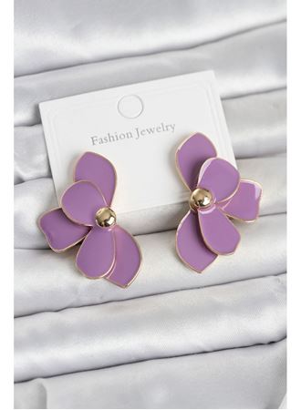 Mor Mineli Lotus Model Pirinç Kadın Küpe