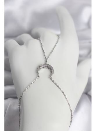 Pirinç Gümüş Renk Hilal Model Zirkon Taşlı Kadın Şahmeran