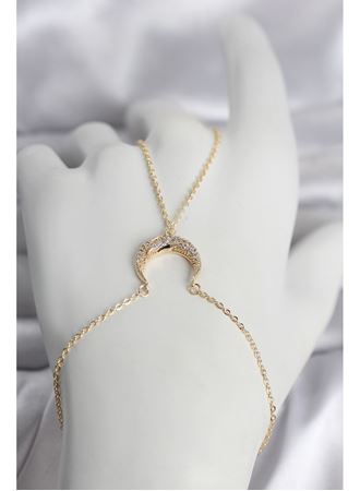 Pirinç Gold Renk Hilal Model Zirkon Taşlı Kadın Şahmeran