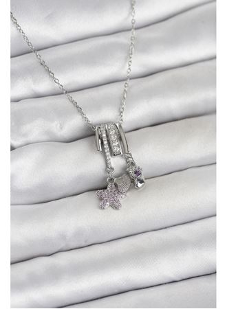 316L Çelik Gümüş Zirkon Taşlı Deniz Tema Charmlı Kadın Kolye