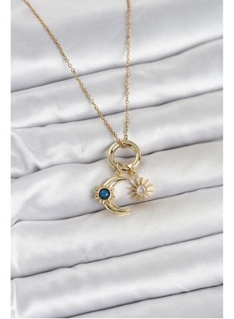 316L Çelik Gold Renk Gece Gündüz Tema Charmlı Kadın Kolye