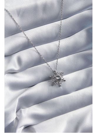 316L Çelik Gold Renk Zirkon Taşlı Kar Tanesi Projeksiyon Model Kadın Kolye