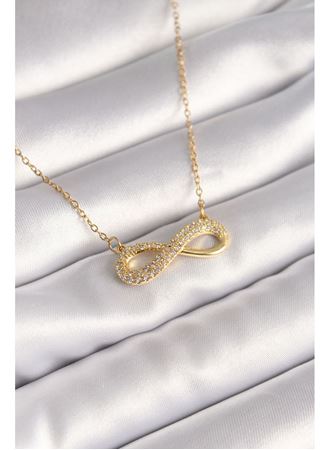 316L Çelik Gold Renk Zincir Zirkon Taşlı Sonsuzluk Model Kadın Kolye