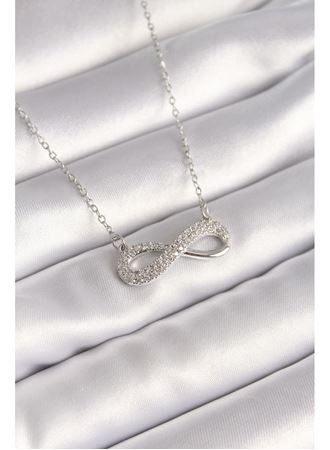 316L Çelik Gümüş Renk Zincir Zirkon Taşlı Sonsuzluk Model Kadın Kolye