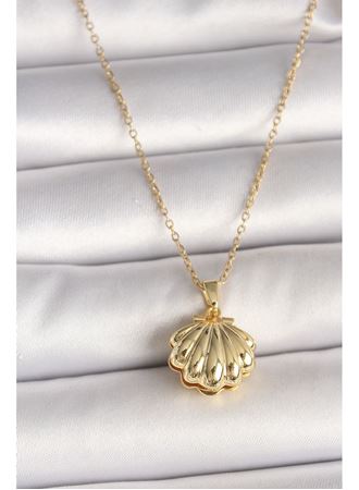 316L Çelik Gold Renk Zincir Açılır İncili Midye Model Kadın Kolye