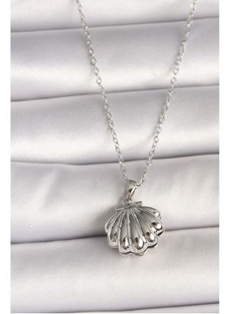 316L Çelik Gümüş Renk Zincir Açılır İncili Midye Model Kadın Kolye