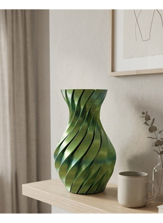 Yeşil Spiral 3D Baskı Vazo Estetik Modern Ev Ofis Dekoru