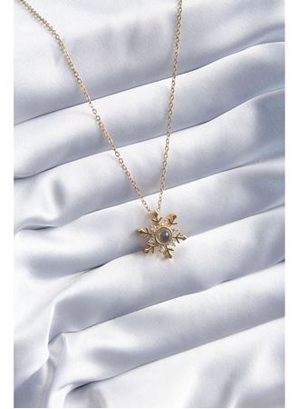 316L Çelik Gold Renk Zirkon Taşlı Kar Tanesi Projeksiyon Model Kadın Kolye