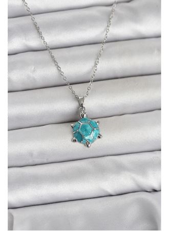 316L Çelik Zincir Gümüş Renk Kaplumbağa Model Kadın Kolye