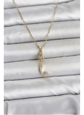 316L Çelik Zincir Gold Renk Zirkon Taşlı Deniz Kızı Model Kadın Kolye
