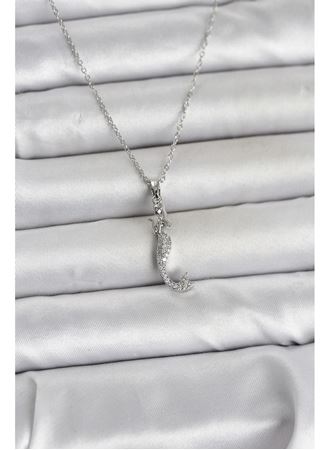 316L Çelik Zincir Gümüş Renk Zirkon Taşlı Deniz Kızı Model Kadın Kolye