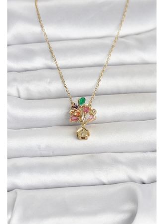 316L Çelik Zincir Gold Renk Uçan Balon Ev Figür Kadın Kolye