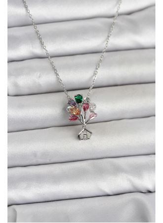 316L Çelik Zincir Gümüş Renk Uçan Balon Ev Figür Kadın Kolye