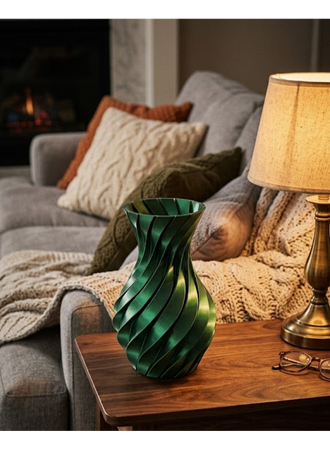 Parlak Yeşil Spiral 3D Baskı Vazo Şık Modern Dekoratif Obje