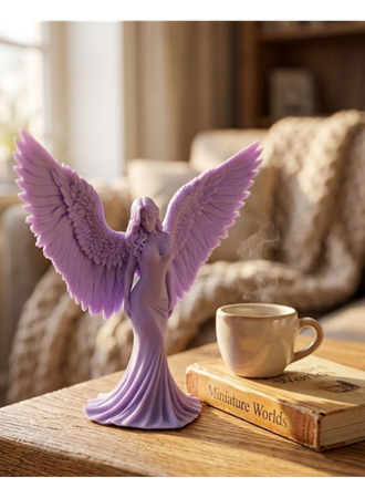 Lila Melek Biblo 3D Dekoratif Angel Figür Ev Aksesuarı