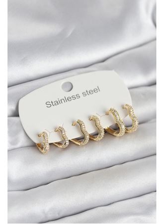 316L Çelik Gold Renk 6'lı Set Kalp Form Kadın Küpe