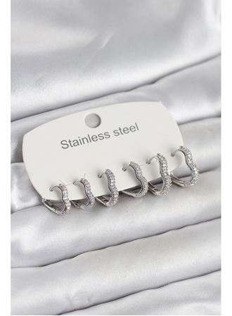 316L Çelik Gümüş Renk 6'lı Set Kalp Form Kadın Küpe