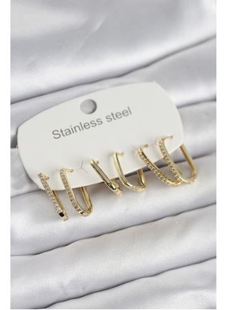 316L Çelik Gold Renk 6'lı Set Geometrik Model Kadın Küpe