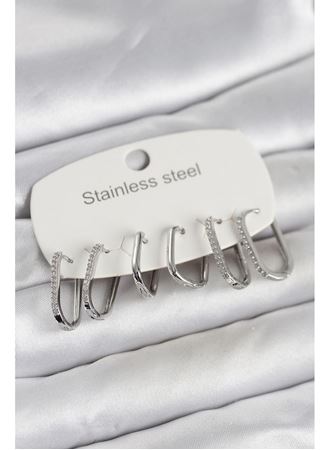 316L Çelik Gümüş Renk 6'lı Set Geometrik Model Kadın Küpe