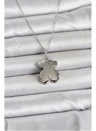 316L Çelik Zincir Gümüş Renk Ayıcık Model Açılabilir Kadın Kolye