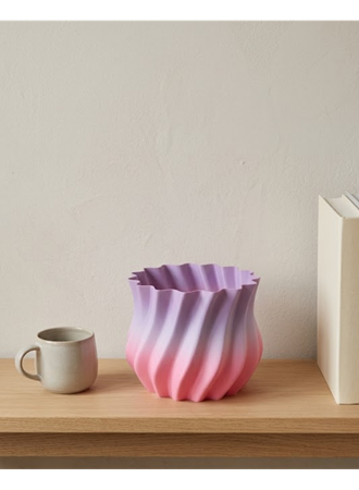 Pembe Lila Degrade Kıvrımlı 3D Vazo Estetik Ev Ofis Dekoru