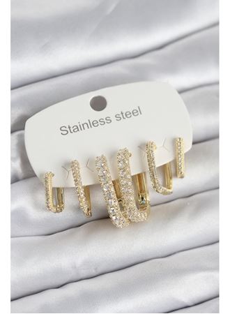 316L Çelik Gold Renk 6'lı Set Zirkon Taşlı Kadın Küpe