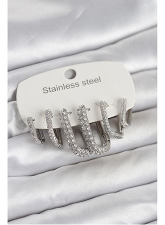 316L Çelik Gold Renk 6'lı Set Zirkon Taşlı Kadın Küpe