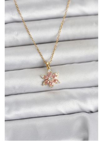316L Çelik Zincir Gold Renk Pembe Lotus Model Kadın Kolye