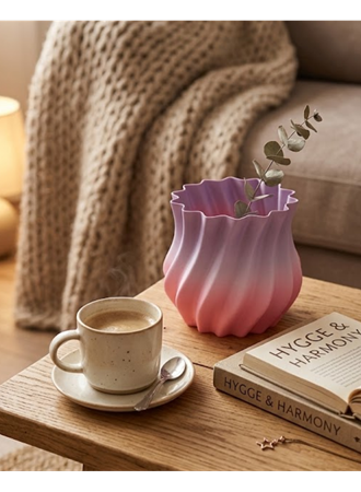 3D Kıvrımlı Pembe Lila Vazo Modern Dekoratif Şık Ev Aksesuarı