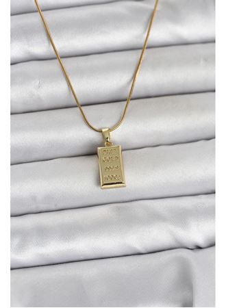 316L Çelik Zincir Gold Renk Külçe Altın Model Kadın Kolye