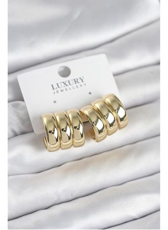 Pirinç Gold Renk Üçlü Görünüm Kadın Küpe