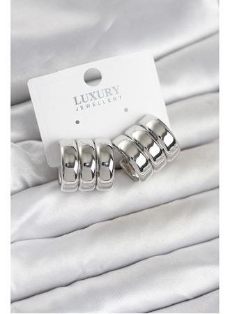 Pirinç Gümüş Renk Üçlü Görünüm Kadın Küpe