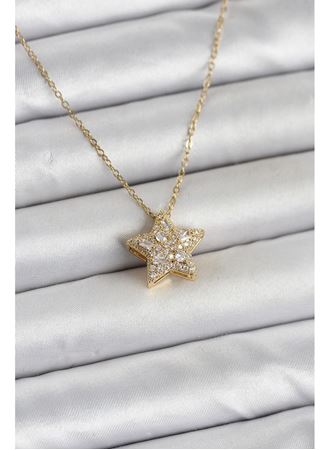 316L Çelik Zincir Gold Renk Zirkon Taşlı Yıldız Model Kadın Kolye