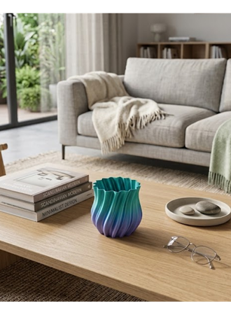 3D Kıvrımlı Mavi Vazo Modern Dekoratif Şık Ev Aksesuarı