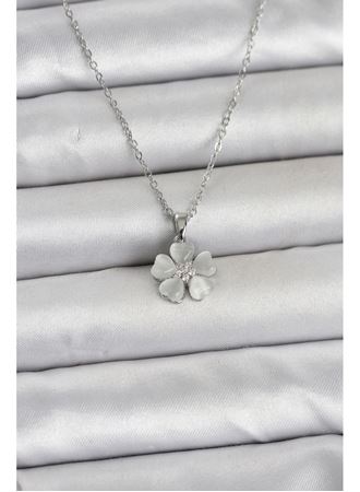 316L Çelik Zincir Gümüş Renk Yonca Model Kadın Kolye