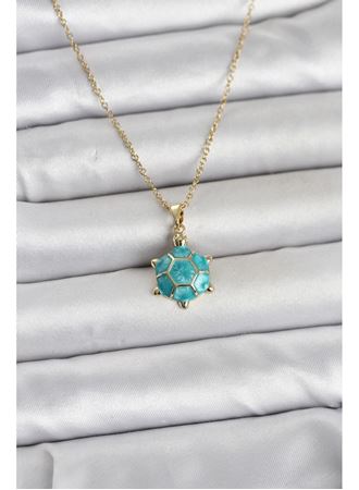 316L Çelik Zincir Gold Renk Kaplumbağa Model Kadın Kolye