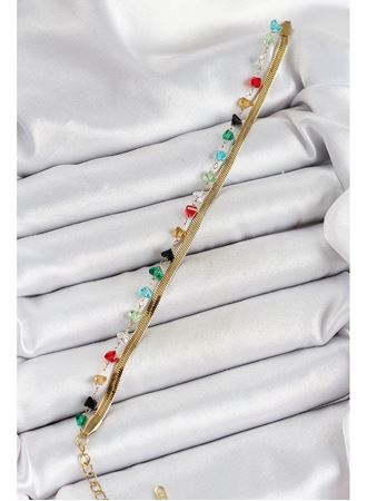 316L Çelik Gold Renk Kristal Karışık Renkli Taşlı 2'li Kadın Bileklik