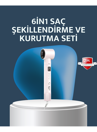 6-in-1 Saç Şekillendirme Seti Yüksek Hızlı Motor Negatif İyon LCD Ekran