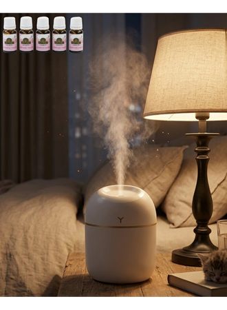 Araç ve Ofis İçin Mini Nemlendirici 5 Esans Hediyeli USB LED Işıklı Buhar Makinesi