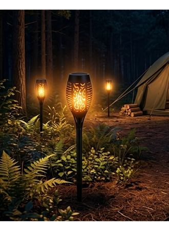 Alev Efektli Solar Bahçe Lambası Su Geçirmez Sensörlü LED Dış Mekan Aydınlatma