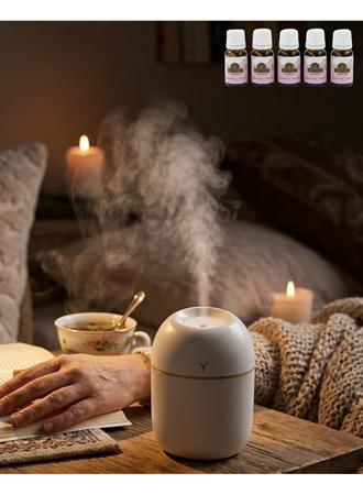 Mini Nemlendirici 5 Esans Hediyeli LED Işıklı Taşınabilir Aromaterapi Buhar Makinesi