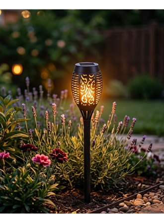 Güneş Enerjili Alev Görünümlü Bahçe Lambası Sensörlü LED Dış Mekan Dekoratif Aydınlatma