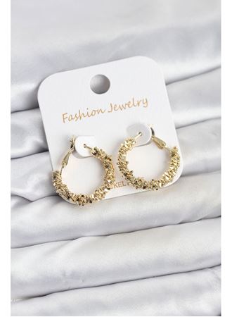 Pirinç Gold Renk Küçük Tırtıklı Halka Model Kadın Küpe