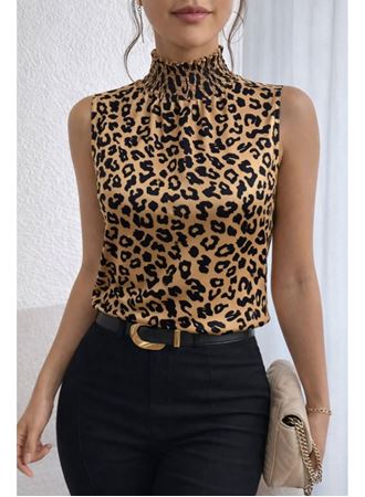 Kadın Kolsuz Balıkçı Yaka Desenli Süprem Bluz