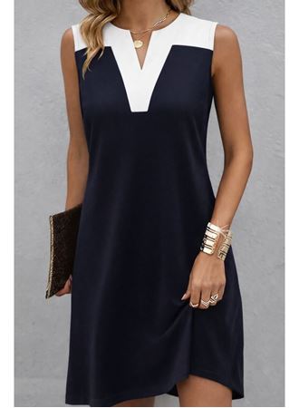 Kadın Askılı V Yakalı çift Renkli Kısa Viskon Iki Iplik Elbise