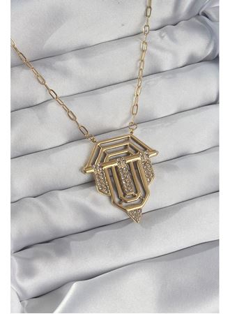 316L Çelik Zincir Gold Renk Zirkon Taşlı Serenay Kolyesi