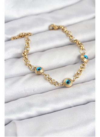 316L Çelik Nazar Model Gold Renk Kadın Bileklik